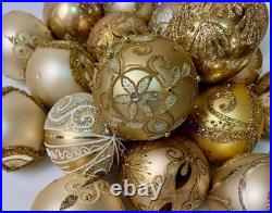 Handmade Glass Christmas Ornaments Set of 10 Gold Holiday Tree Balls