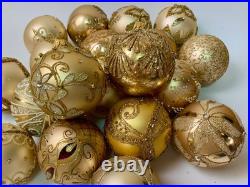 Handmade Glass Christmas Ornaments Set of 10 Gold Holiday Tree Balls