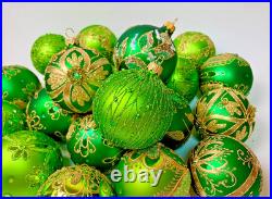 Handmade Glass Christmas Ornaments Set of 10 Green Gold Holiday Decor