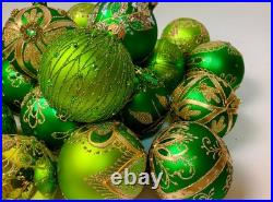 Handmade Glass Christmas Ornaments Set of 10 Green Gold Holiday Decor