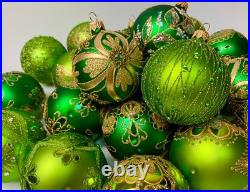 Handmade Glass Christmas Ornaments Set of 10 Green Gold Holiday Decor