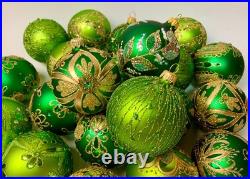 Handmade Glass Christmas Ornaments Set of 10 Green Gold Holiday Decor
