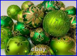 Handmade Glass Christmas Ornaments Set of 10 Green Gold Holiday Decor