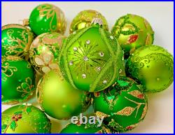 Handmade Glass Christmas Ornaments Set of 20 Green Gold Holiday Decor