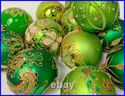 Handmade Glass Christmas Ornaments Set of 20 Green Gold Holiday Decor