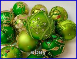 Handmade Glass Christmas Ornaments Set of 20 Green Gold Holiday Decor