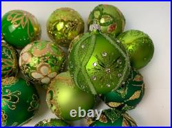 Handmade Glass Christmas Ornaments Set of 20 Green Gold Holiday Decor