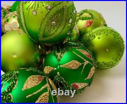Handmade Glass Christmas Ornaments Set of 20 Green Gold Holiday Decor
