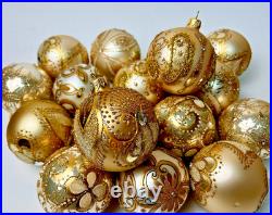 Handmade Glass Ornaments Gold Champagne Set of 20 Xmas Baubles