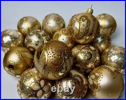 Handmade Glass Ornaments Gold Champagne Set of 20 Xmas Baubles