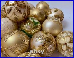 Handmade Gold Glass Ornaments Collection of 10 Elegant Christmas Balls