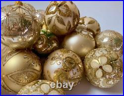 Handmade Gold Glass Ornaments Collection of 10 Elegant Christmas Balls
