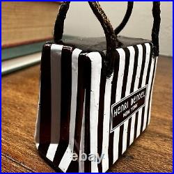 Henri Bendel Centennial Stripe Hat Box Glass Christmas Ornament 2.25