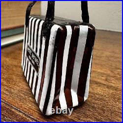 Henri Bendel Centennial Stripe Hat Box Glass Christmas Ornament 2.25