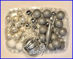 Huge Lot/195 VTG Silver White Clear Glass Mica Christmas Ornament Multi Sizes