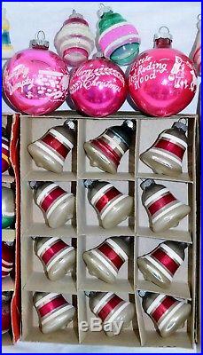 Huge Lot 65 Vintage Shiny Brite Christmas Ornaments Frosted Stencil Bell Indent