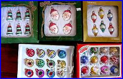 Huge Lot Delightful NEW Vtg Feather Tree Mini Glass Xmas Ornaments Indent Santas