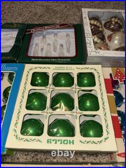 Huge Lot! Mixed Vintage Christmas Ornaments Shiny Brite Blown Glass Holly Coby