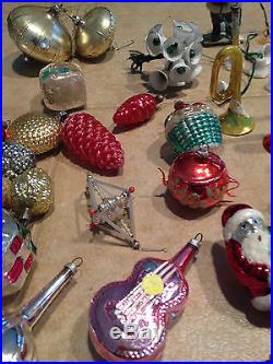Huge Lot Vintage/Antique Mercury Glass Figural Christmas Ornaments & Lights Etc