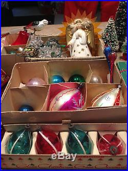 Huge Lot Vintage/Antique Mercury Glass Figural Christmas Ornaments & Lights Etc
