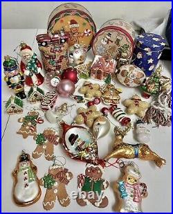 Huge Vintage Lot of Christmas Ornaments Gingerbread Cookies Santa Tins Snowmen