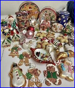 Huge Vintage Lot of Christmas Ornaments Gingerbread Cookies Santa Tins Snowmen