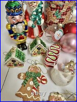 Huge Vintage Lot of Christmas Ornaments Gingerbread Cookies Santa Tins Snowmen