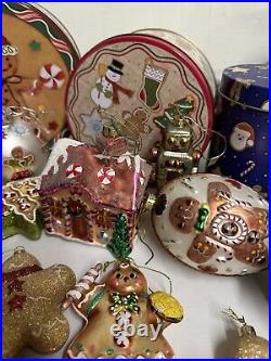 Huge Vintage Lot of Christmas Ornaments Gingerbread Cookies Santa Tins Snowmen