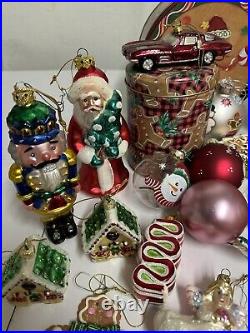 Huge Vintage Lot of Christmas Ornaments Gingerbread Cookies Santa Tins Snowmen