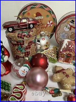 Huge Vintage Lot of Christmas Ornaments Gingerbread Cookies Santa Tins Snowmen