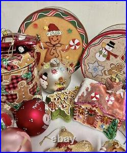 Huge Vintage Lot of Christmas Ornaments Gingerbread Cookies Santa Tins Snowmen