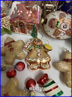 Huge Vintage Lot of Christmas Ornaments Gingerbread Cookies Santa Tins Snowmen