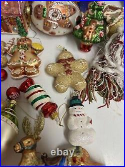 Huge Vintage Lot of Christmas Ornaments Gingerbread Cookies Santa Tins Snowmen