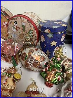 Huge Vintage Lot of Christmas Ornaments Gingerbread Cookies Santa Tins Snowmen