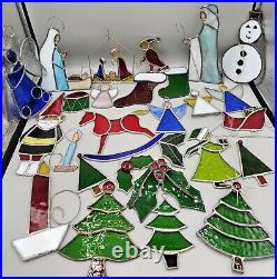 Huge Vintage Stained Glass Christmas Ornament Lot 25+ Nativity Rocking Horse Elf