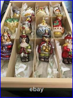 Inge Glas 12 Days Of Christmas Boxed Ornament Set German Glass Complete WithPaper