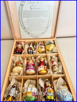 Inge-Glas 12 Days of Christmas Glass Ornament Set 12 Pc Wood Box IG1-131-05