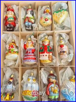 Inge-Glas 12 Days of Christmas Glass Ornament Set 12 Pc Wood Box IG1-131-05