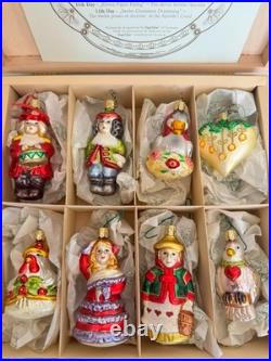 Inge-Glas 12 Days of Christmas Glass Ornament Set 12 Pc Wood Box IG1-131-05
