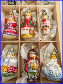 Inge-Glas 12 Days of Christmas Glass Ornament Set 12 Pc Wood Box IG1-131-05