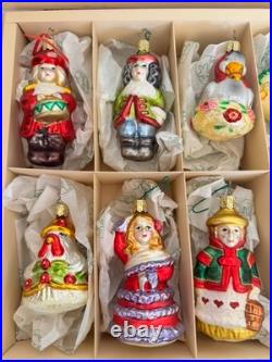Inge-Glas 12 Days of Christmas Glass Ornament Set 12 Pc Wood Box IG1-131-05