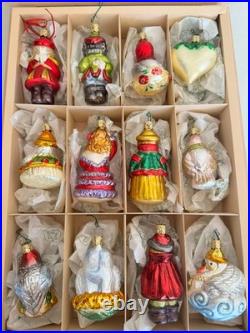 Inge-Glas 12 Days of Christmas Glass Ornament Set 12 Pc Wood Box IG1-131-05