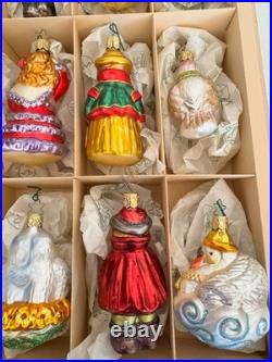 Inge-Glas 12 Days of Christmas Glass Ornament Set 12 Pc Wood Box IG1-131-05