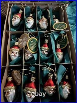 Inges Heirloom Glass 12 Mini Santas Heads Ornaments Beautiful With Tags