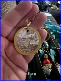 Inges Heirloom Glass 12 Mini Santas Heads Ornaments Beautiful With Tags
