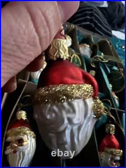 Inges Heirloom Glass 12 Mini Santas Heads Ornaments Beautiful With Tags