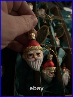 Inges Heirloom Glass 12 Mini Santas Heads Ornaments Beautiful With Tags