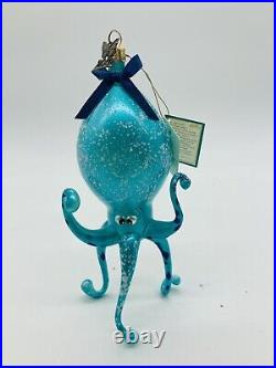 Italian Soffieria De Carlini Blown Glass Christmas Ornament Octopus 2002