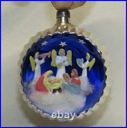 Italy 3D Diorama Jumbo Glass Baby Jesus Mary Antique Christmas Ornament 1950's