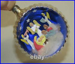 Italy 3D Diorama Jumbo Glass Baby Jesus Mary Antique Christmas Ornament 1950's